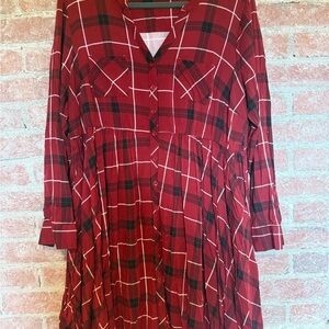 Red Plaid Button-Down Dress